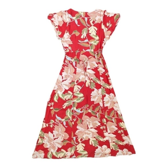 Lulus Coral Tropical Floral Short Sleeve Wrap Maxi Dress M - Picture 11 of 12